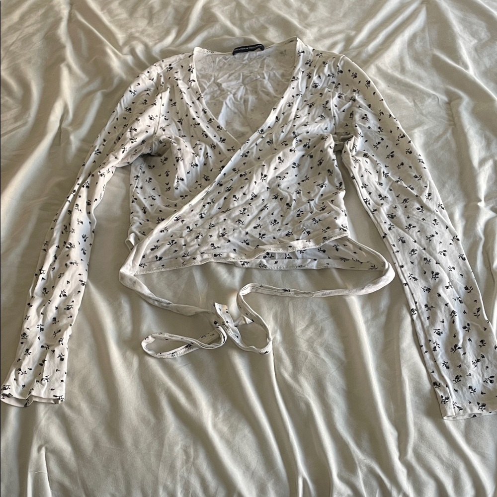 Brandy Melville Floral Wrap Blouse - White